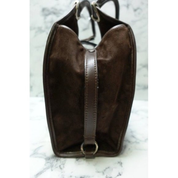 Gucci Brown Top Handle Shoulder Bag Suede Leather Gold GG - Picture 11 of 12